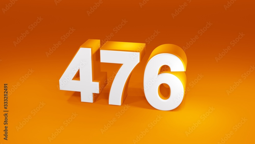 Number 476 in white on orange gradient background, isolated number 3d render Number 476 in white on orange gradient background, isolated number 3d render