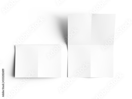 Sheet of paper folded to four. Letter or poster mockup. 3d illustration