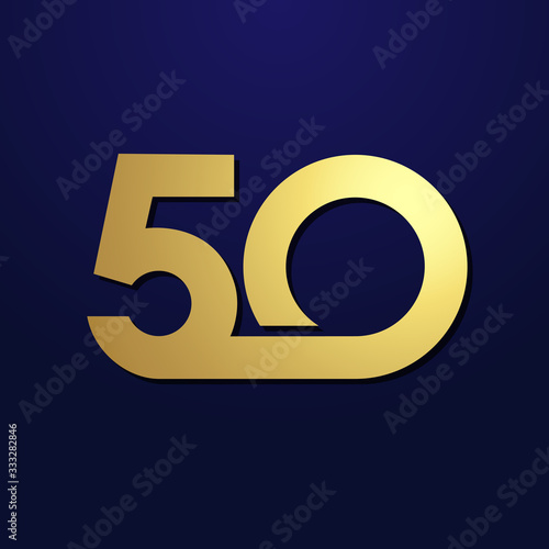 50 th anniversary numbers. 50 years old logotype. Shining golden congrats. Isolated abstract graphic design template. Creative congratulation, 3D digits. Up to 50%, -50% percent off discount concept.