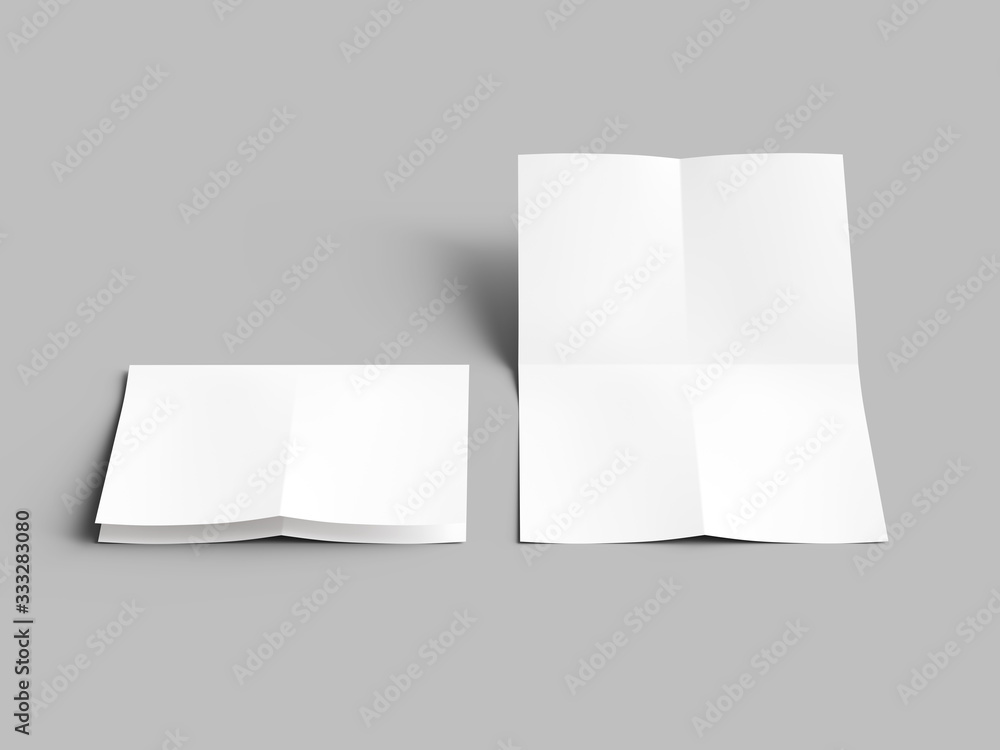 Sheet of paper folded to four. Letter or poster mockup. 3d illustration Sheet of paper folded to four. Letter or poster mockup. 3d illustration
