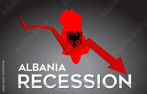 Map of Albania Recession Economic Crisis Creative Concept with Economic Crash Arrow.