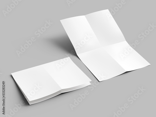 Sheet of paper folded to four. Letter or poster mockup. 3d illustration photo