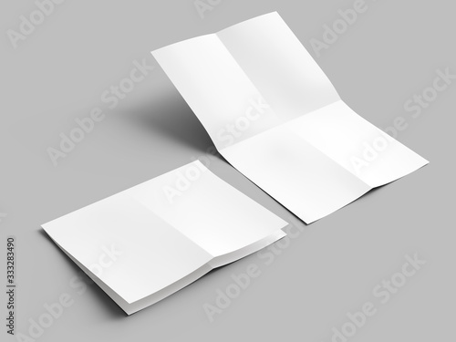 Sheet of paper folded to four. Letter or poster mockup. 3d illustration