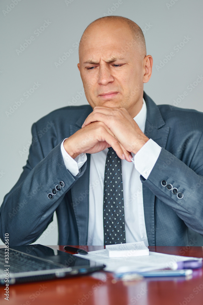 Man having stressful time working on laptop. Man having stressful time working on laptop.