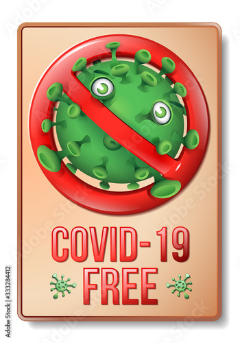 Retro Prohibition Sign With Funny Green Virus - Covid-19 Free