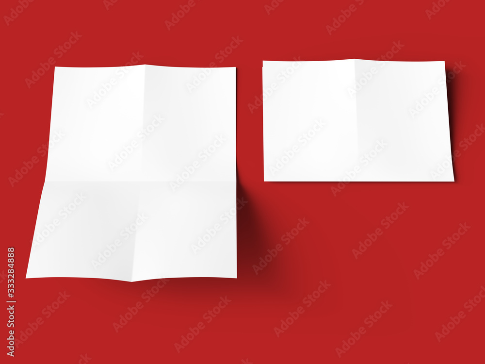 Sheet of paper folded to four. Letter or poster mockup. 3d illustration