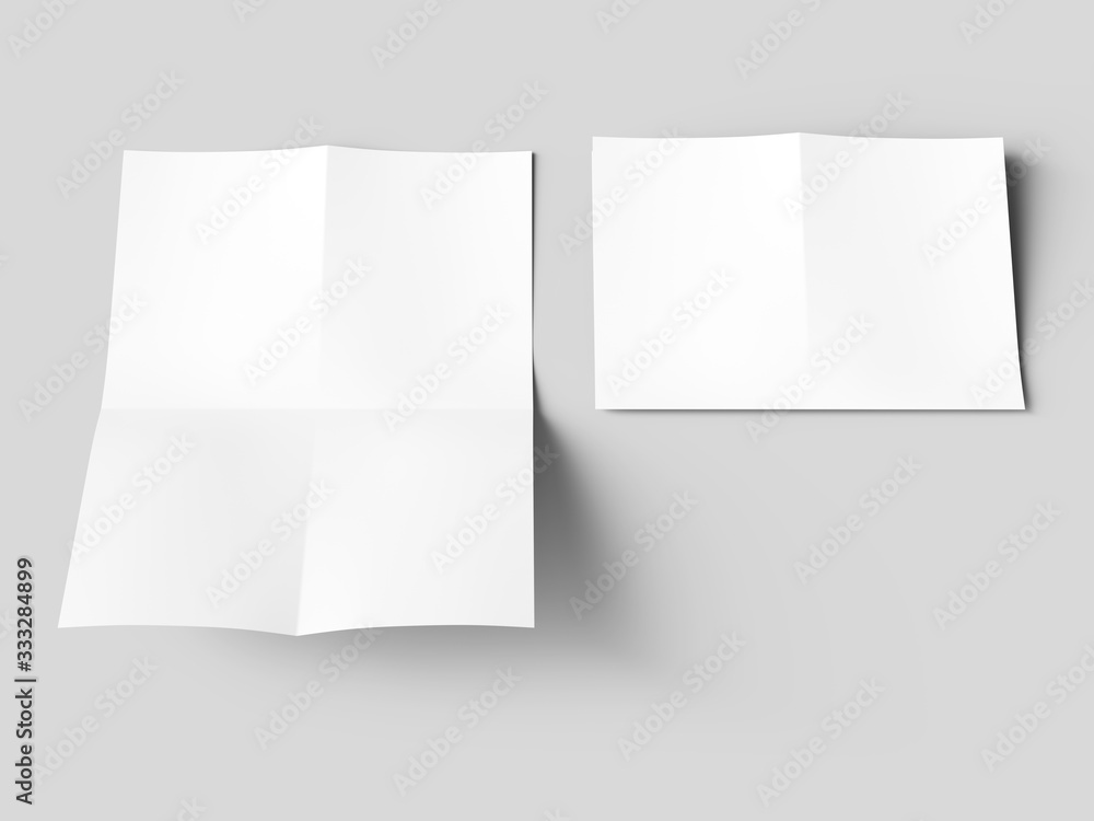 Sheet of paper folded to four. Letter or poster mockup. 3d illustration