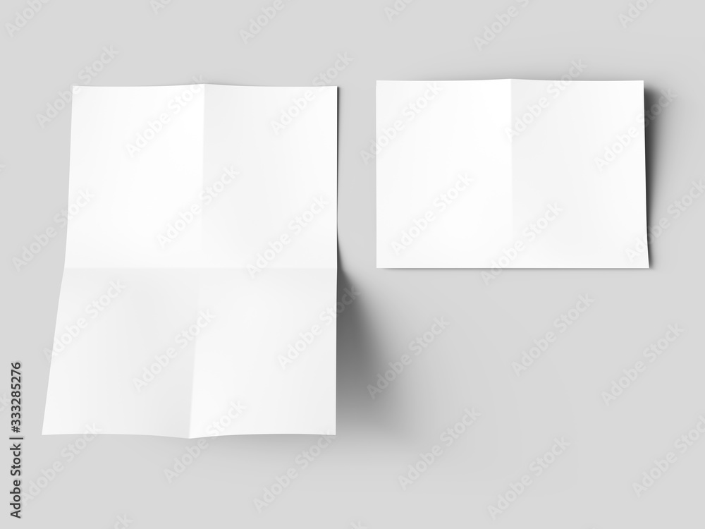 Sheet of paper folded to four. Letter or poster mockup. 3d illustration Sheet of paper folded to four. Letter or poster mockup. 3d illustration