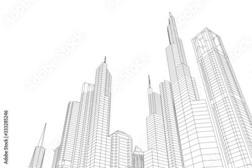 Abstract modern architecture, city buildings 3d illustration