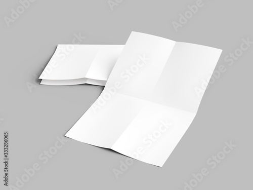 Sheet of paper folded to four. Letter or poster mockup. 3d illustration © neva