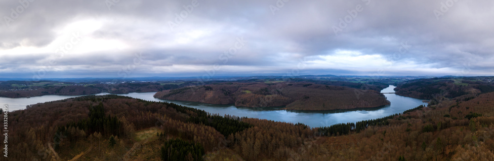 wiehltalsperre dam germany from above high definition panorama
