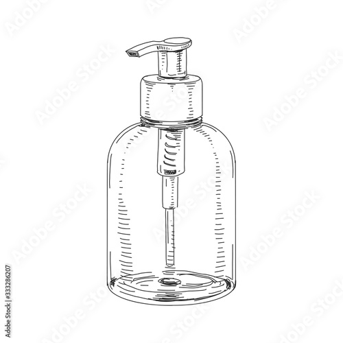 Dispenser for liquid, retro hand drawn vector illustration.