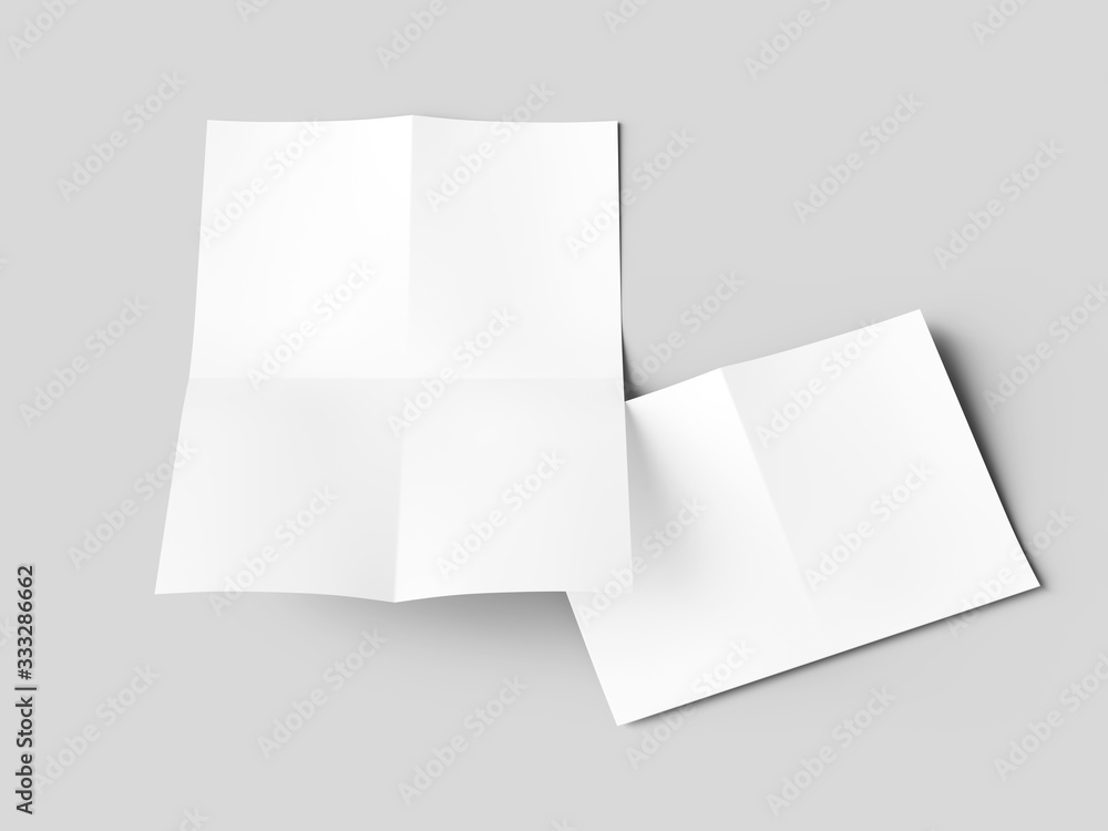 Sheet of paper folded to four. Letter or poster mockup. 3d illustration Sheet of paper folded to four. Letter or poster mockup. 3d illustration