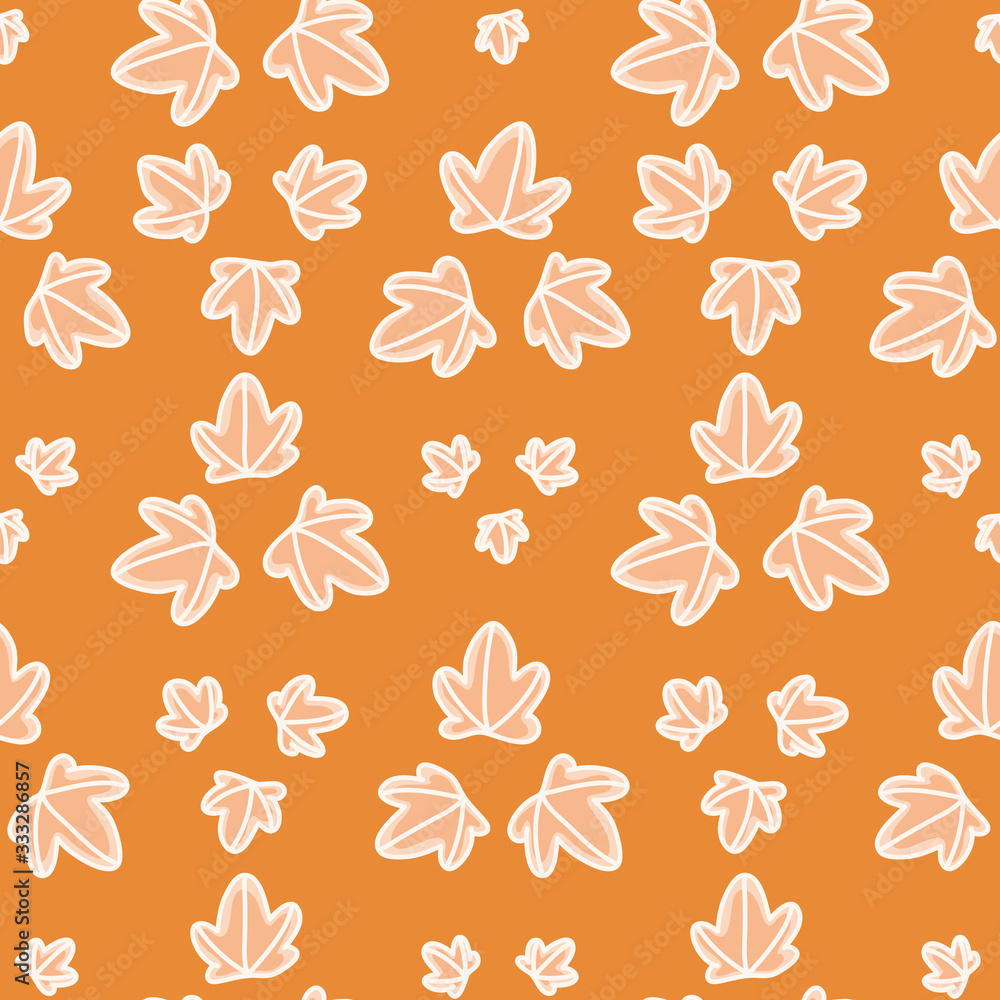 Palmate foliage pattern illustration. Orange leaves seamless vector background.