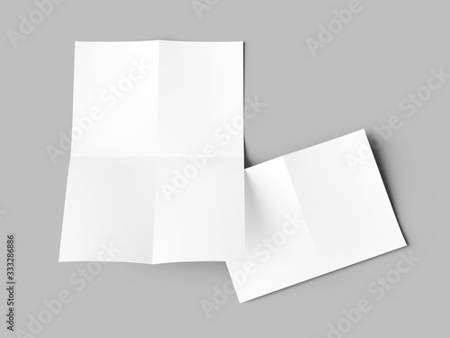 Sheet of paper folded to four. Letter or poster mockup. 3d illustration
