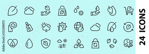 Ecology Icon Set, Vector lines, contains icons such as photosynthesis, Enviroment protection, Eco-friendly package, growth time, Editable stroke, perfect 48x48 pixels, White background