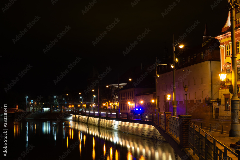 night view in wrocław lights reflection