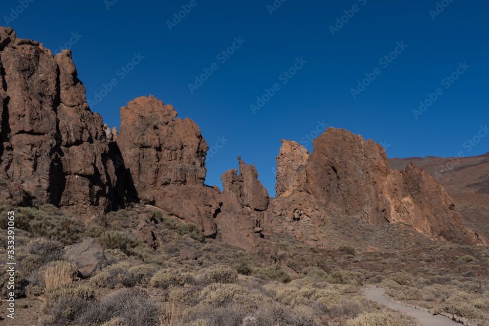 View of Roques de García unique rock formatio, Teide National Park, Tenerife, Canary Islands, Spain