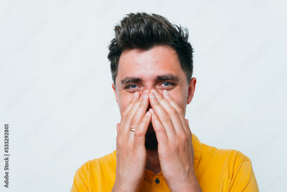 man laughs and covers her mouth man laughs and covers her mouth