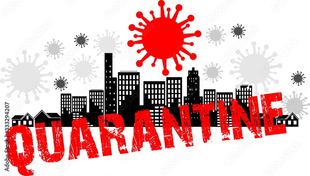 Fototapeta premium Coronavirus quarantine in city, on planet, coronavirus illustration, icon and inscription