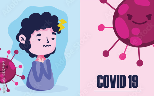 virus covid 19 pandemic, boy with fever and headache