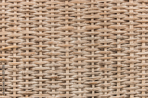 Beige wicker basket texture background, abstract symmetric repeating wavy pattern, handmade photo