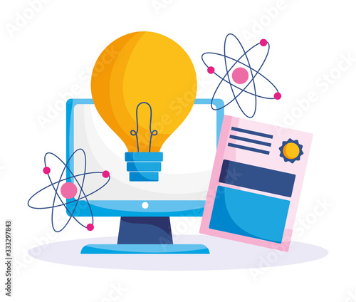 education online, computer science atom and certificate, coronavirus pandemic