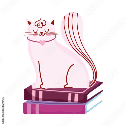 cat on stack of books, book day