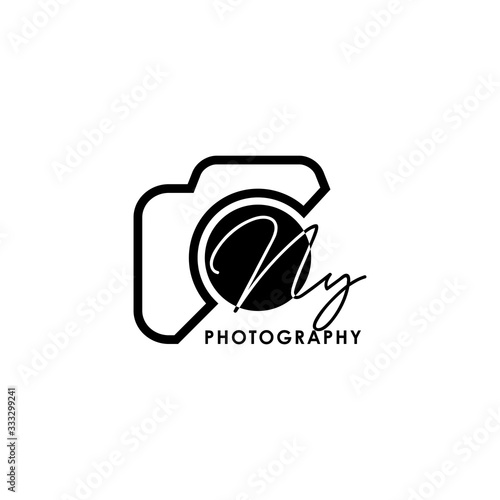 Initial Letter NY with camera. Logo photography simple luxury vector.