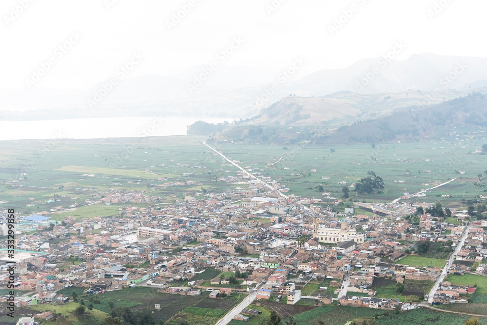 Panoramic view of Aquitania, Boyaca, Colombia, and the fields that surround it