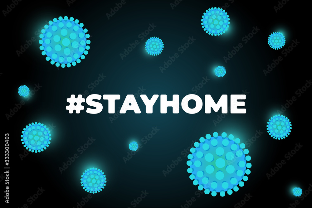 Stay at home self isolation to prevent spreading coronavirus slogan. Hashtag stayhome infection epidemic protection campaign. Quarantine poster with corona virus and hash tag quote vector illustration