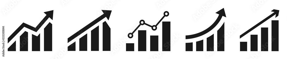 Growing graph simple icons set. Vector illustration