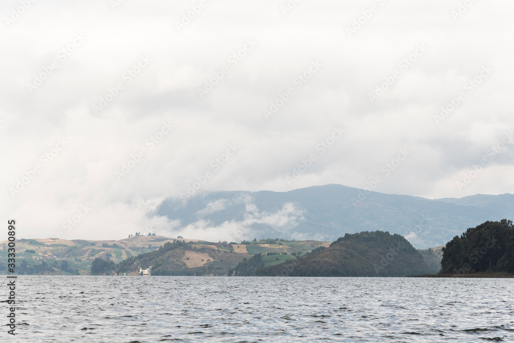Landscape of Tota, the largest lake in Colombia, a cold and cloudy morning