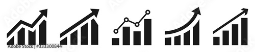 Growing graph simple icons set. Vector illustration