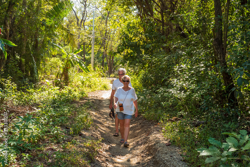 Older couple walking in the jungle photo