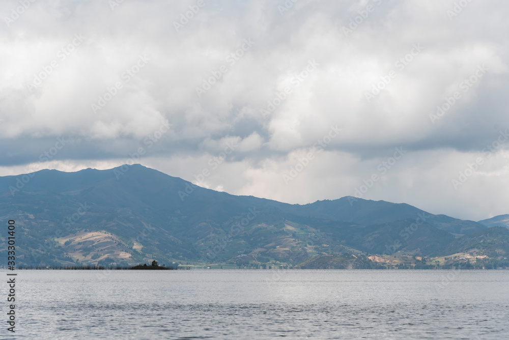 Landscape of Tota, the largest lake in Colombia, a cloudy morning