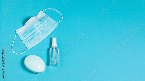 Wallpaper Mural Protecting health and hygiene from viruses, bacteria, influenza and coronavirus covid-19 by washing your hands with soap, disinfectant and mask. Medical mask soap and sanitizer based on alcohol Torontodigital.ca