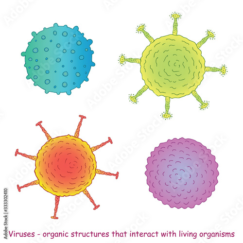 Vector bright illustration with different viruses on a white background