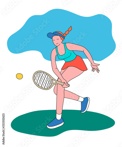 Girl playing tennis.Vector illustration in a flat style. Isolated on a white background. Sports concept.