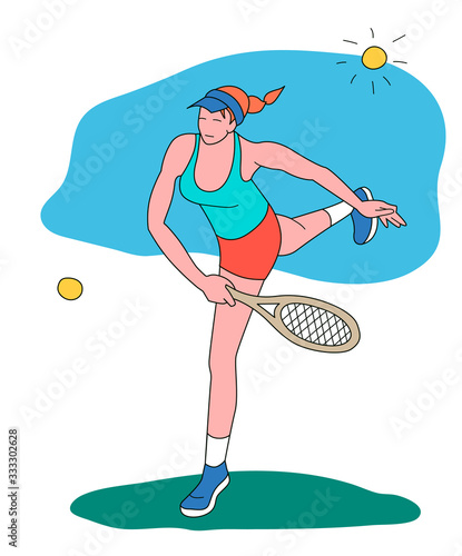 Girl playing tennis.Vector illustration in a flat style. Isolated on a white background. Sports concept.