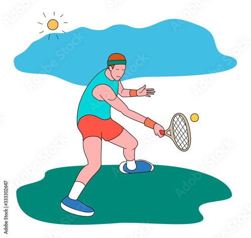 Man playing tennis.Vector illustration in a flat style. Isolated on a white background. Sports concept.