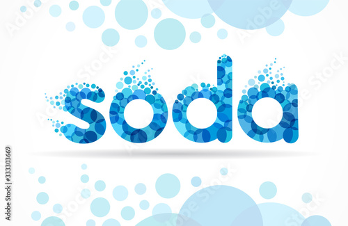 Soda water label logo design. Mineral water bubble letters and drop waves. Vector illustration
