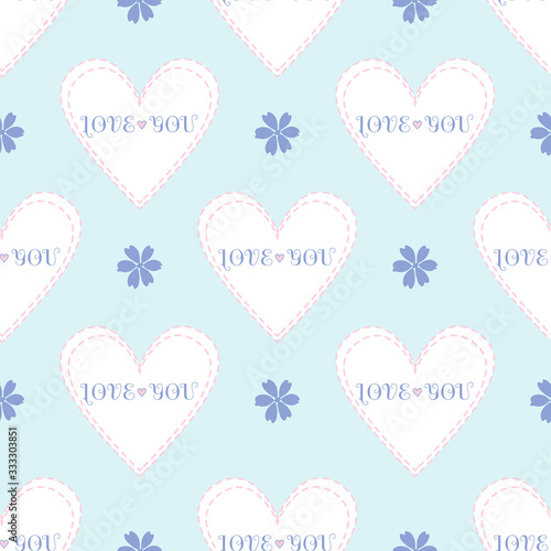 Seamless Vector Pattern with hearts and small flowers for decoration, textile, print, stationery, wrapping paper © BeatrizPascual