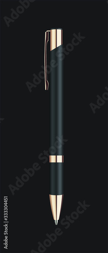 black ballpoint pen mockup isolated on white background. realistic vector illustration