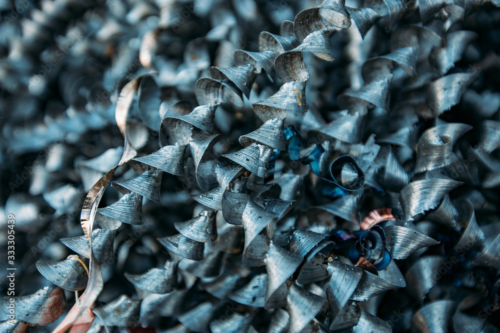Metal shavings after working of milling machine, close up Metal shavings after working of milling machine, close up