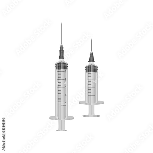 Set of Medical syringe for injection and vaccination isolated on white background, Realistic transparent medical tool with needle, Vector illustration