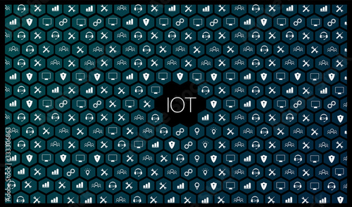 Internet of things (IoT) and networking concept for connected devices. digital circuit board above the planet Earth.  Smart city wireless communication network IOT ICT.  Vector Illustration.