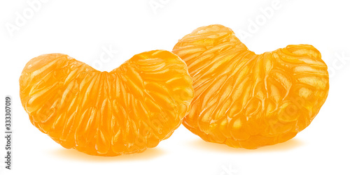 Fresh peeled mandarin orange segments isolated on white background with clipping path