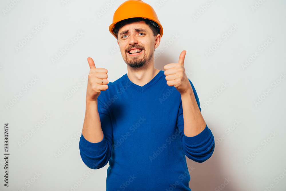 builder helmet. Man builder helmet. Man