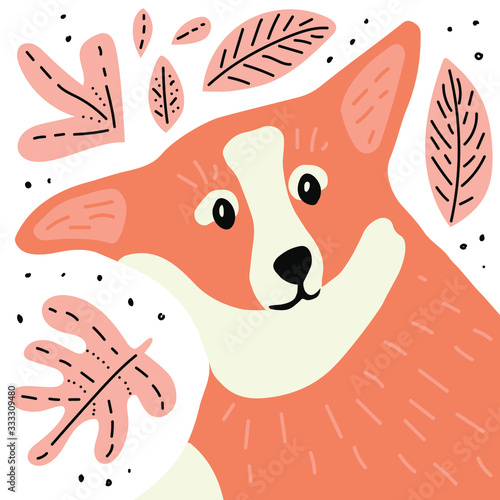 Welsh Corgi dog cartoon character. Puppy vector illustration in doodle style.
